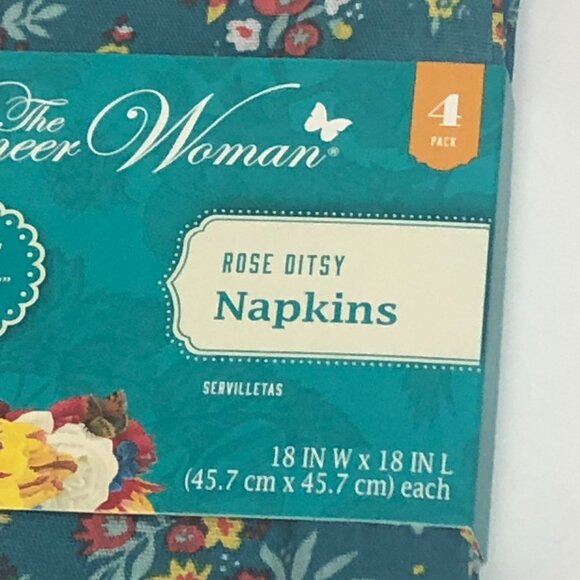 Pioneer Woman Cloth Napkins Rose Ditsy GreenFloral Fabric 4Pc Set Square 18"x18" - Picture 11 of 11